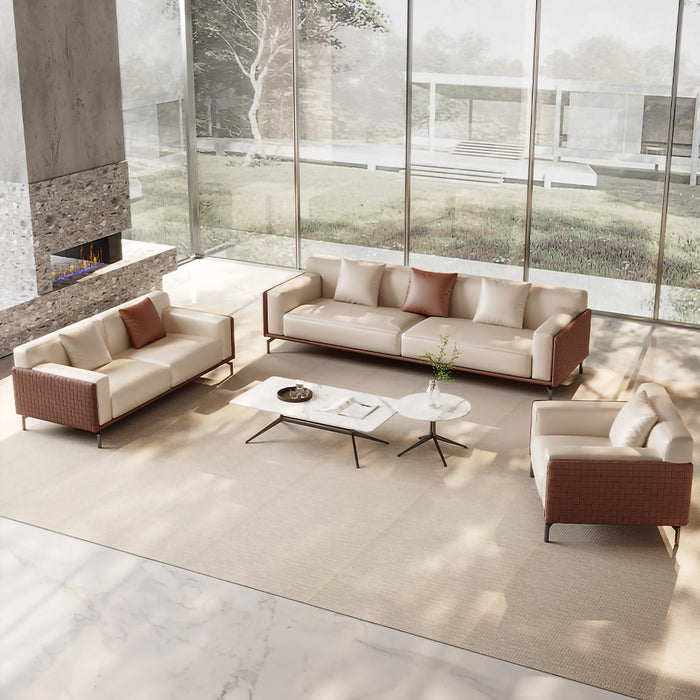 Carson 41-81" Beige PU/Genuine Leather Lounge Seating Sofas | AF [ZT] LY-V02