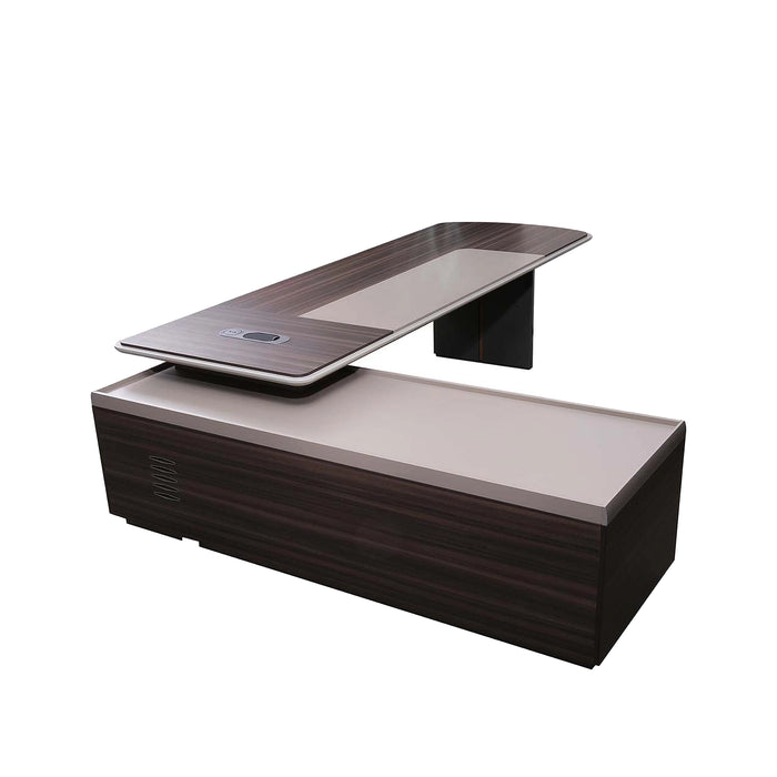 Arcadia Mid-sized Modern Teak Blaze Executive L-shaped Home Office Desk with Drawers and Storage, and Cable Management