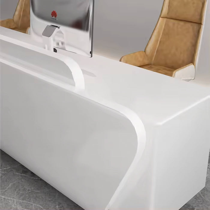 Arcadia Large High-End Classic Alabaster White Front Reception Desk with Triple Workstation for Lobbies and Waiting Rooms