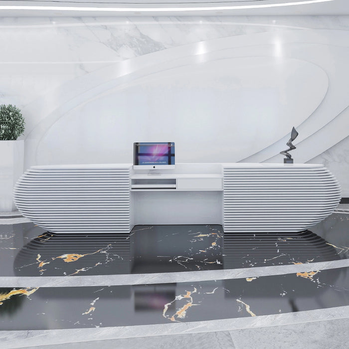 Arcadia Large Modern Ice White Front Reception Desk with Workstation for Office Reception, Lobbies and Waiting Rooms