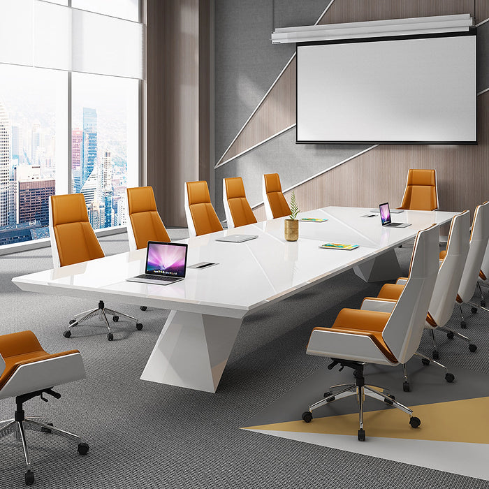 Arcadia High-end High Quality 7 to 16ft Fresh White Conference Table for Meeting Rooms and Boardrooms with Cable Management