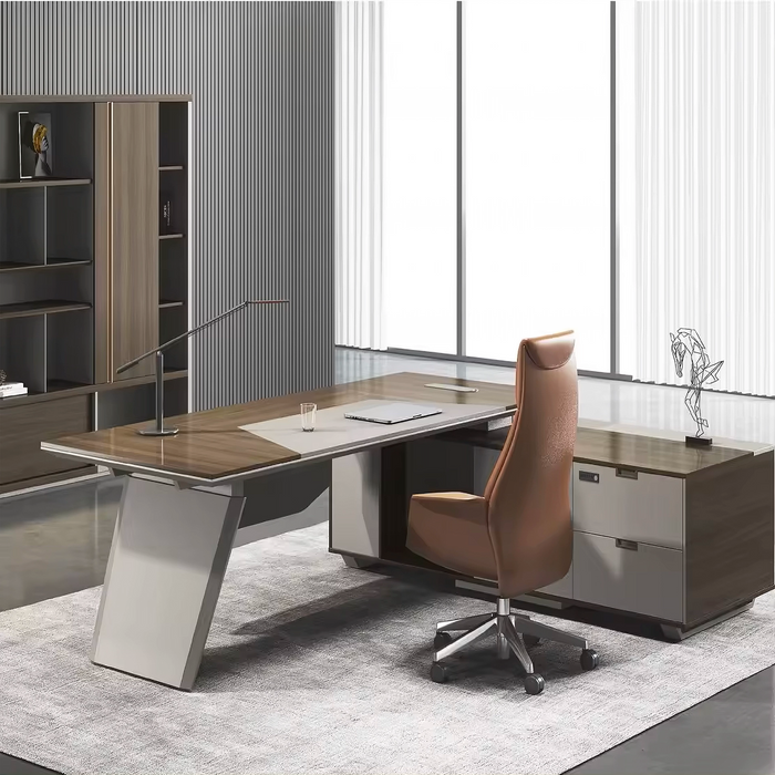 Arcadia Mid-sized High-end Umber Brown Executive L-shaped Home Office Desk with Drawers and Storage, Cable Management, and Privacy Bevel