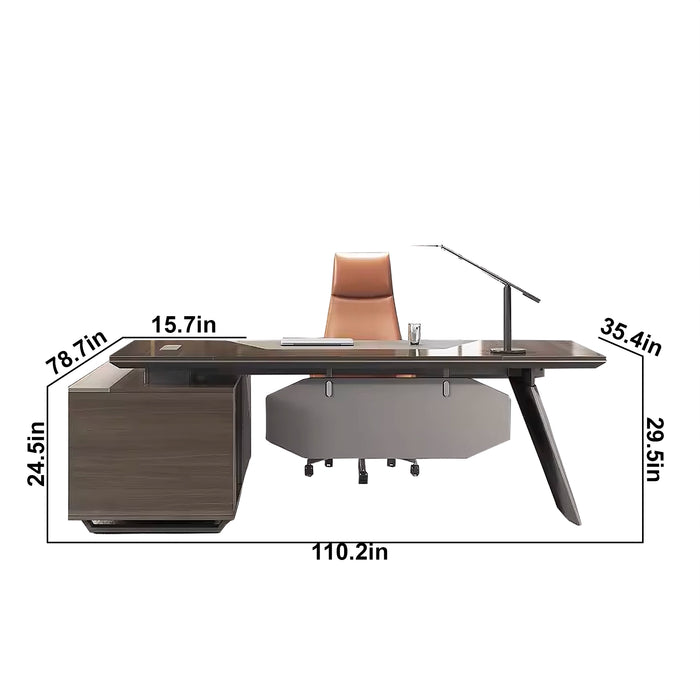 Arcadia Mid-sized High-end Umber Brown Executive L-shaped Home Office Desk with Drawers and Storage, Cable Management, and Privacy Bevel