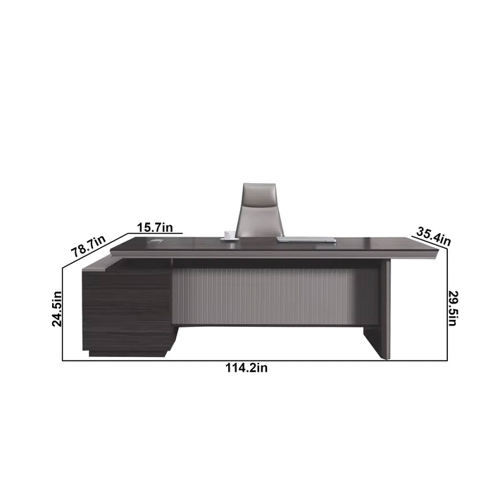 Arcadia Large Modern Carmel Oak Executive L-shaped Home Office Desk with Drawers and Storage, Cable Management, and Privacy Bevel