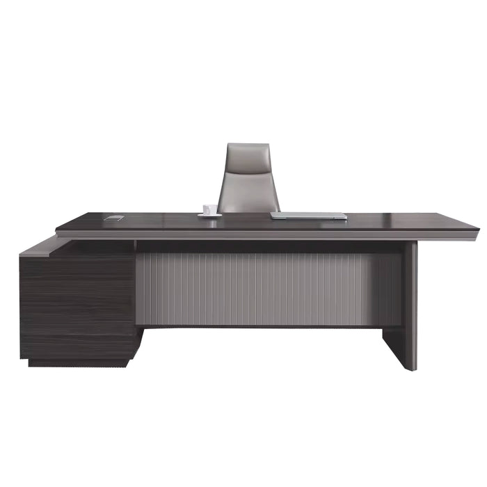 Arcadia Large Modern Carmel Oak Executive L-shaped Home Office Desk with Drawers and Storage, Cable Management, and Privacy Bevel