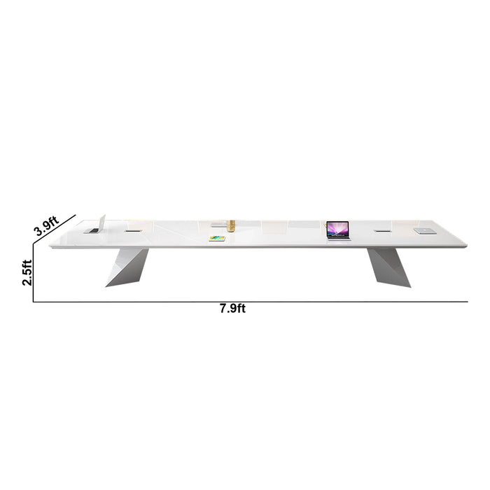 Arcadia High-end High Quality 7 to 16ft Fresh White Conference Table for Meeting Rooms and Boardrooms with Cable Management