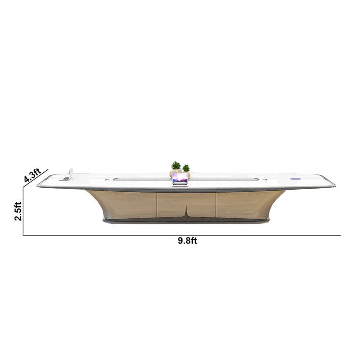 Arcadia Modern High Quality 7 to 16ft Frosted Ash White Conference Table for Meeting Rooms and Boardrooms with Cable Management