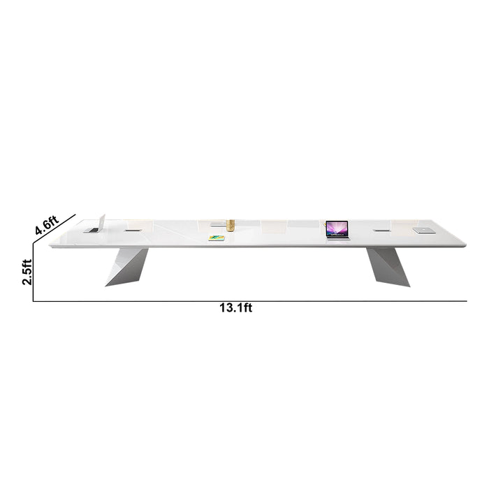 Arcadia High-end High Quality 7 to 16ft Fresh White Conference Table for Meeting Rooms and Boardrooms with Cable Management