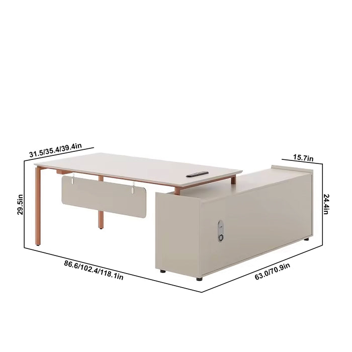 Arcadia Mid-sized Modern Bone White Executive L-shaped Home Office Desk with Drawers and Storage, and Cable Management