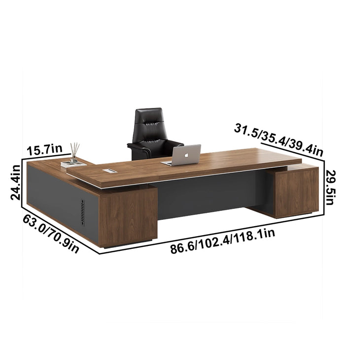 Arcadia Mid-sized Modern Canyon Brown Executive L-shaped Home Office Desk with Drawers and Storage, and Cable Management