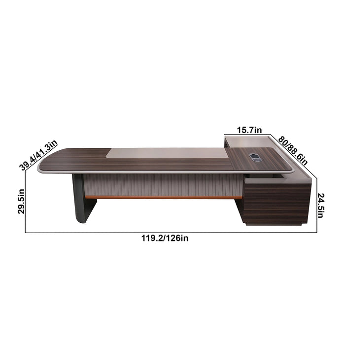 Arcadia Mid-sized Modern Teak Blaze Executive L-shaped Home Office Desk with Drawers and Storage, and Cable Management