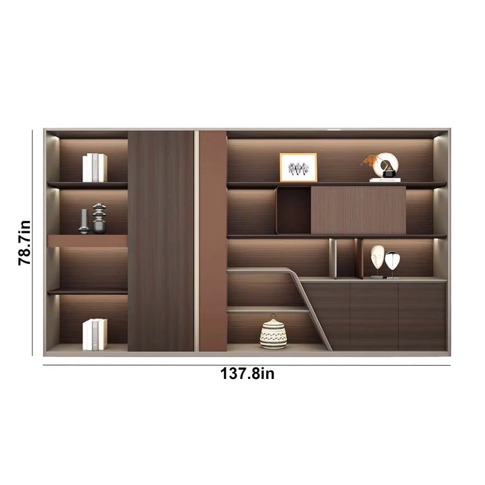 Erika 97-157" Brown Library Wall Shelving Unit | AF Legend Demeter JY-ZY-33