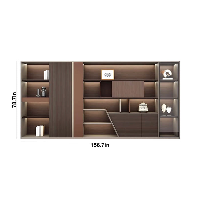 Erika 97-157" Brown Library Wall Shelving Unit | AF Legend Demeter JY-ZY-33