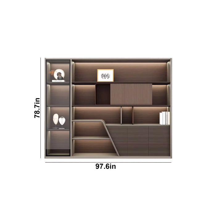 Erika 97-157" Brown Library Wall Shelving Unit | AF Legend Demeter JY-ZY-33