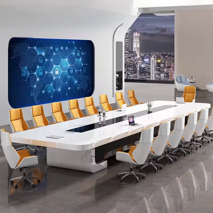 Arcadia Modern (11 a 14 pies, asientos de 12 a 18 personas) Mesa de conferencias blanca brillante para salas de reuniones