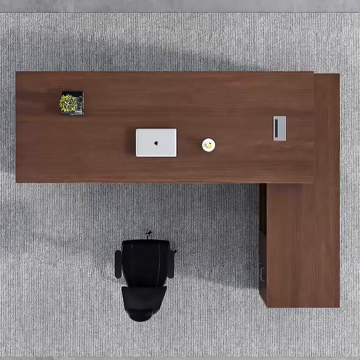 Arcadia 经典高端棕色和灰色 L 形家庭和公司办公桌，带抽屉和橱柜存储、隐私斜面和电线管理