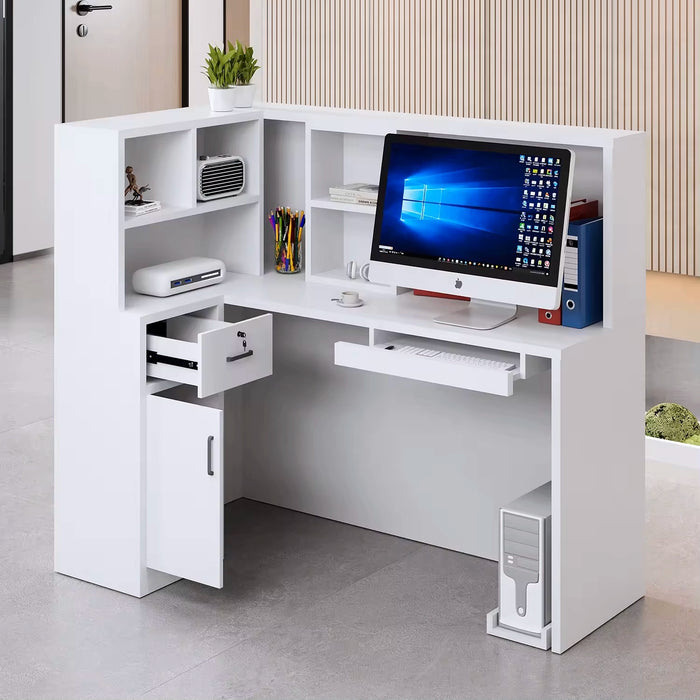 Natalia 47-56" Rectangular Receptionist Desk with Gloss Finishing | AF Example 100" White Rounded Receptionist Desk with Gloss Finishing | AF JY-RT-03