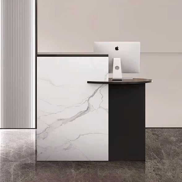 Natalia 47-56" Rectangular Receptionist Desk with Gloss Finishing | AF Example 100" White Rounded Receptionist Desk with Gloss Finishing | AF JY-RT-03