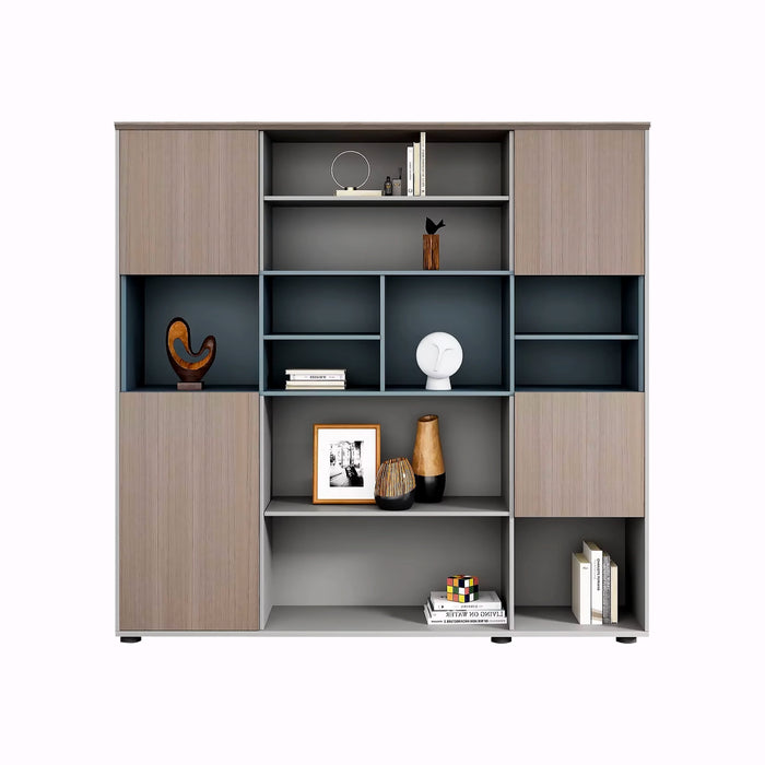 Arcadia High-end Birch Beige Tan Home Office Residential and Commercial Shelving Wall Unit Library Wall Set | 6 Levels, 11 Shelves, 16 Compartments. 5 Drawers