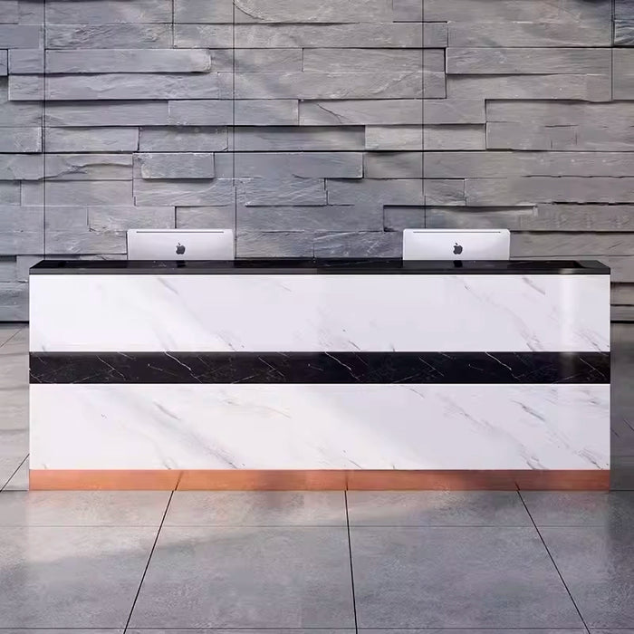 Arcadia Mid-sized and Large High-end Black and Marble White Front Reception Desk with Storage for Lobbies and Waiting Rooms