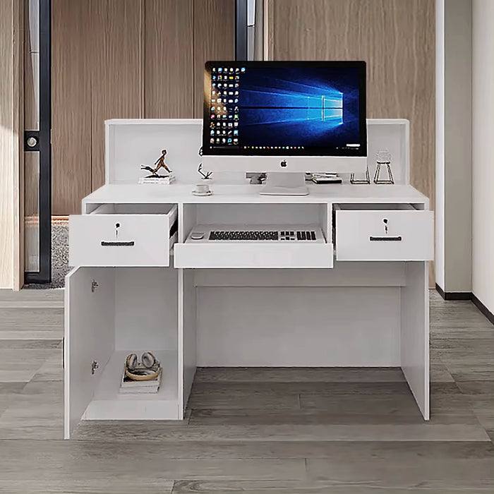 Natalia 47-56" Rectangular Receptionist Desk with Gloss Finishing | AF Example 100" White Rounded Receptionist Desk with Gloss Finishing | AF JY-RT-03