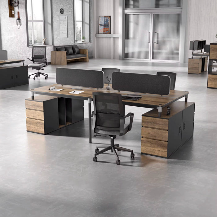 Arcadia Professional Mahogany Ash Commercial Staff Office Workplace Four-Seat Workstation Desks Suitable for Offices