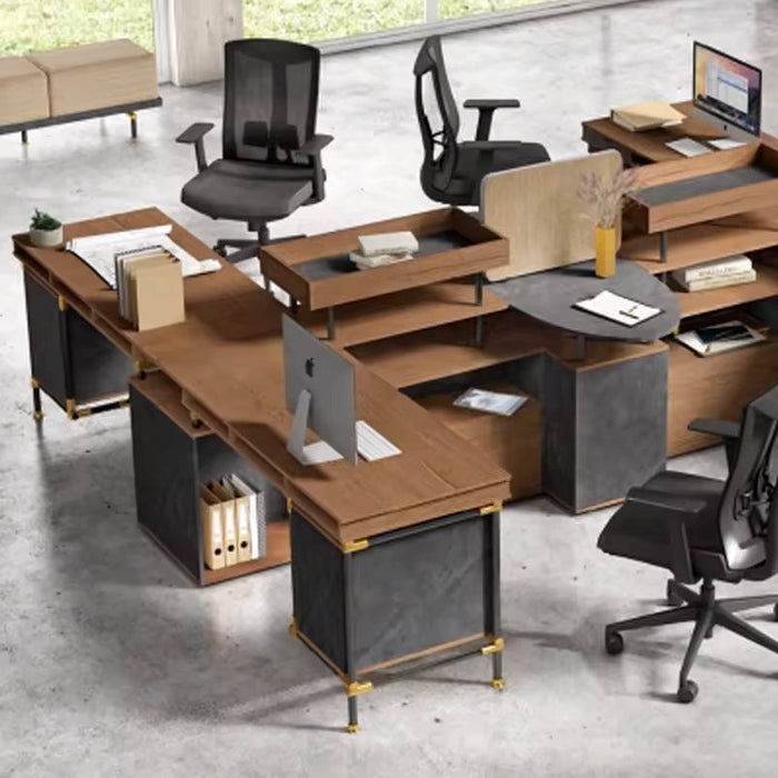 Arcadia Professional Black Jade Mahogany Commercial Staff Office Workplace Four-Seat Workstation Desks Suitable for Offices