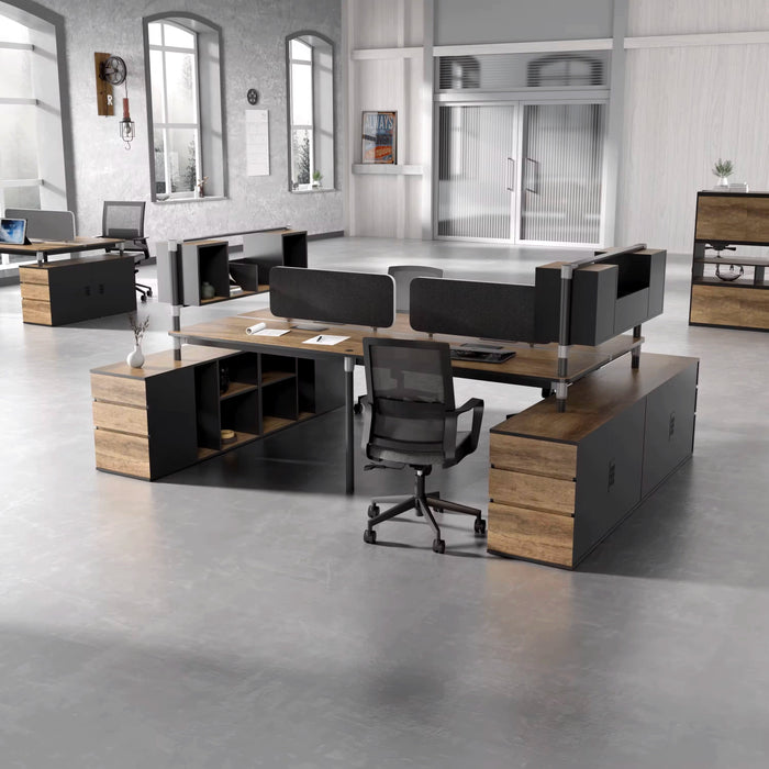 Arcadia Professional Mahogany Ash Commercial Staff Office Workplace Four-Seat Workstation Desks Suitable for Offices