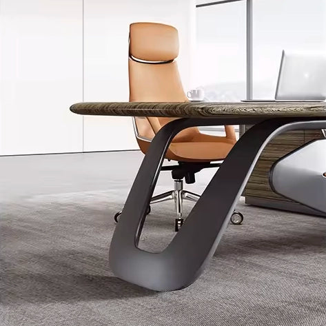 Arcadia 奢华高端品质金棕色 L 形 CEO 行政办公桌，带指纹锁抽屉和橱柜储物柜，耐用表面，光滑桌面和隐私斜面板岩