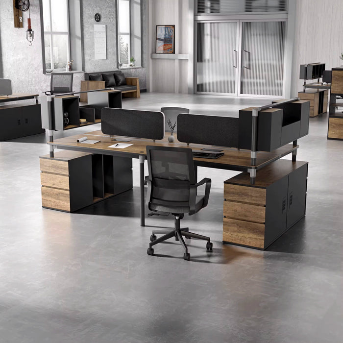 Arcadia Professional Mahogany Ash Commercial Staff Office Workplace Four-Seat Workstation Desks Suitable for Offices