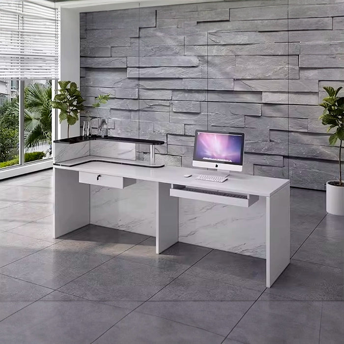 Arcadia Mid-sized High-end Black and Marble White Front Reception Desk with Storage for Lobbies and Waiting Rooms