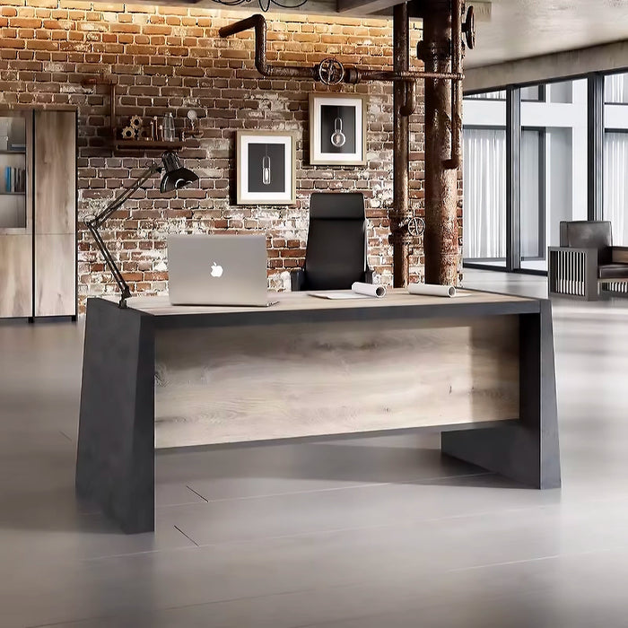 Arcadia 中型高端黑色/棕色节省空间行政个人和专业家庭办公桌，带木质隐私斜面和电线管理