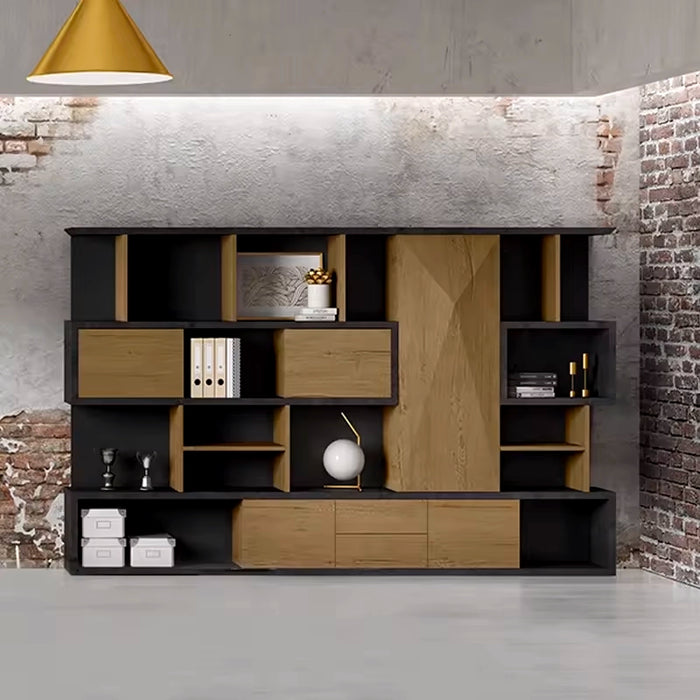 Arcadia Sleek Dark Bold Oak Home and Professional Bookshelf Library Wall Shelving Storage Unit