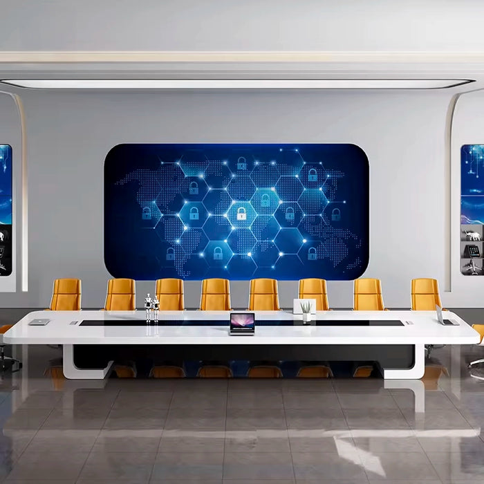 Arcadia Modern（11 至 14 英尺，可容纳 12 至 18 人）亮白色会议室会议桌