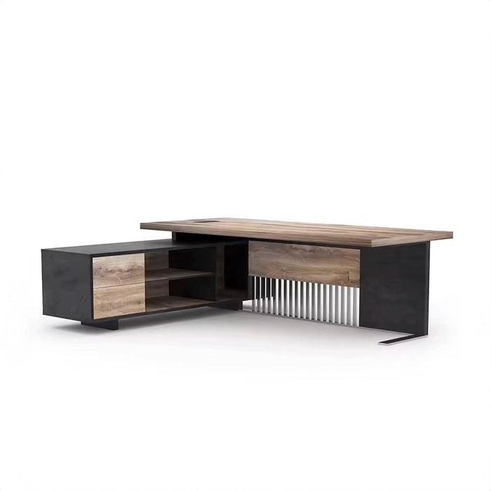 Arcadia Mid-sized High-end Black/Brown Executive L-shaped Return Home and Professional Office Desk with Drawers and Cabinets Storage and Cord Management