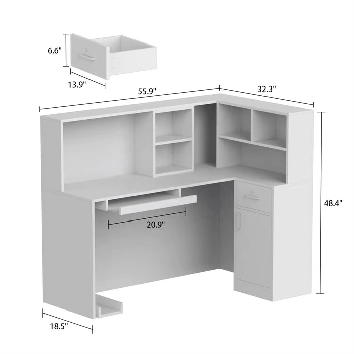 Natalia 47-56" Rectangular Receptionist Desk with Gloss Finishing | AF Example 100" White Rounded Receptionist Desk with Gloss Finishing | AF JY-RT-03