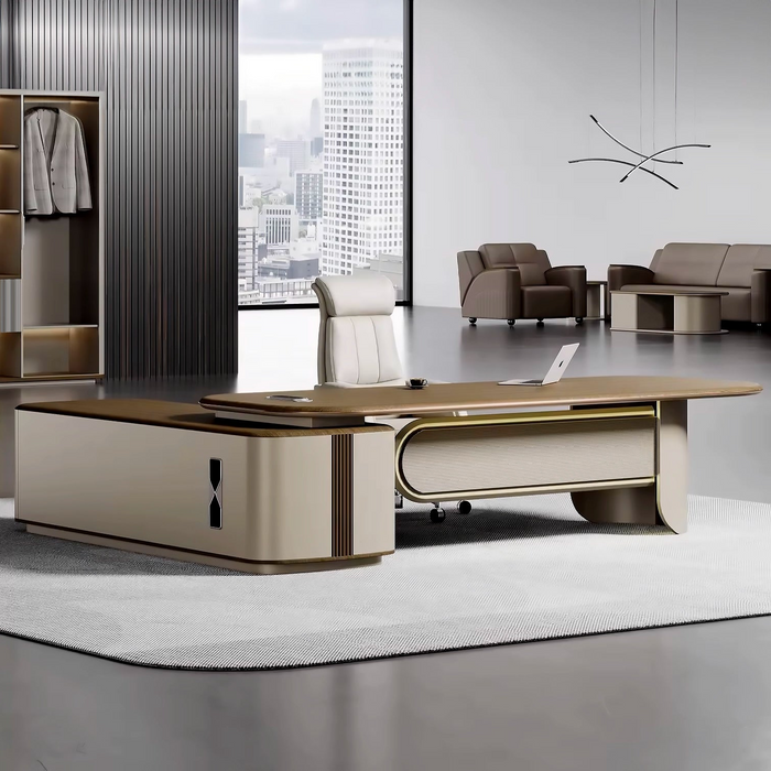 Daniel 78-118" Beige L-shaped Executive Desk | AF Legend Hestia JY-FYA01-3