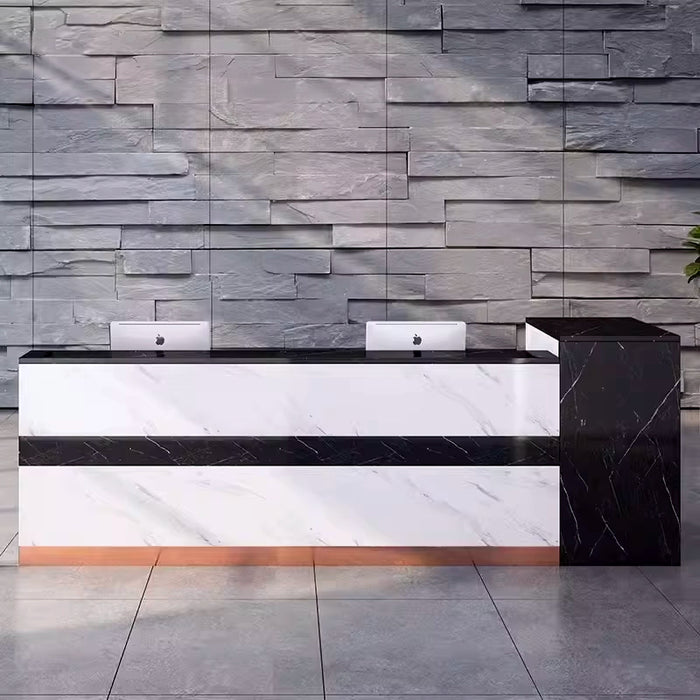 Arcadia Mid-sized and Large High-end Black and Marble White Front Reception Desk with Storage for Lobbies and Waiting Rooms