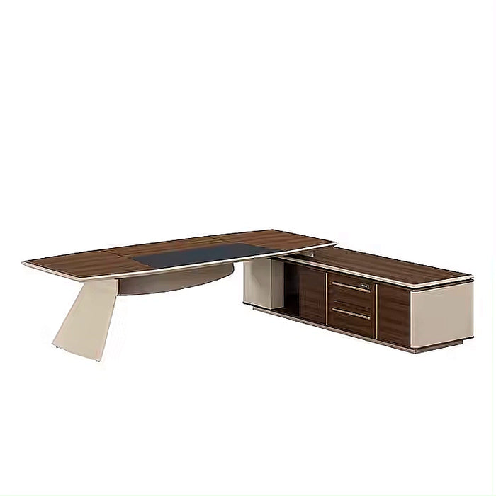 Arcadia 豪华高端品质乡村古董 L 形 CEO 行政办公桌，带抽屉和橱柜储物空间，耐用饰面和光滑桌面