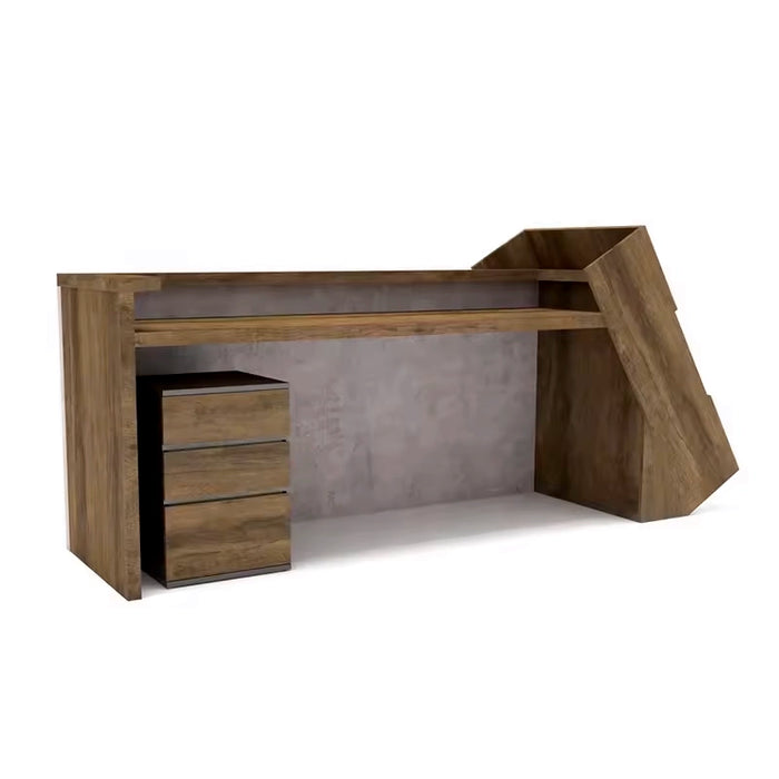 Arcadia Mid-sized High-end Gray Natural Brown Oak Front Reception Desk with Storage for Lobbies and Waiting Rooms