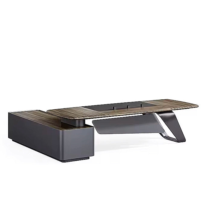 Arcadia 奢华高端品质金棕色 L 型 CEO 行政办公桌，带指纹锁抽屉和橱柜储物，耐用饰面，现代桌面