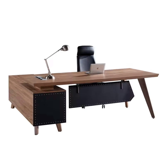 Arcadia Mid-sized Upscale Natural Light Oak Professional and Home L-shaped Executive Office Desk with Cabinets, Drawers, Cable Management, and Return Desk