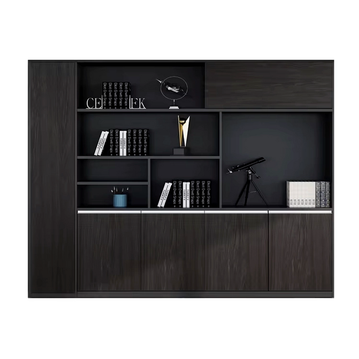 Arcadia High-end Black Brown Home Office Residential and Commercial Shelving Wall Unit Library Wall Set | 5 Levels, 6 Shelves, 12 Compartments. 6 Drawers