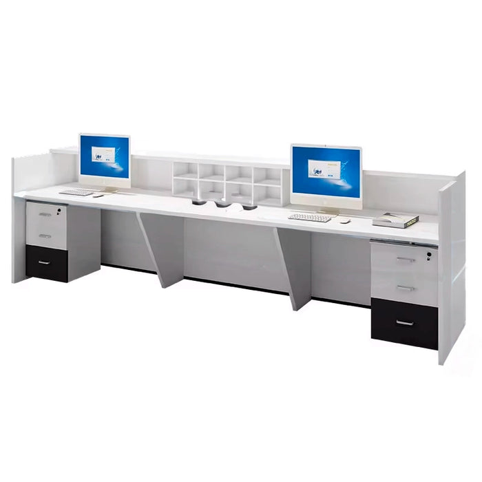 Arcadia Mid-sized High-end White and Black Front Reception Desk with Storage for Lobbies and Waiting Rooms