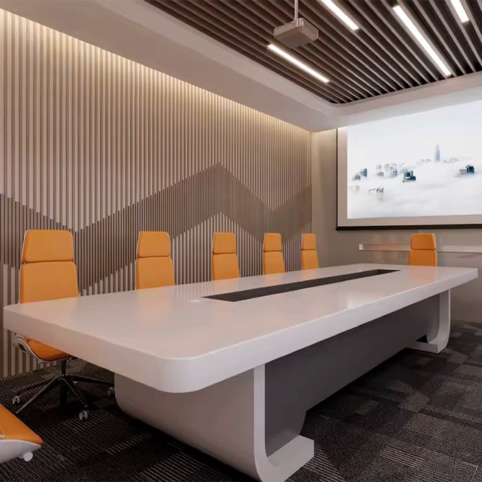 Arcadia Modern (11 a 14 pies, asientos de 12 a 18 personas) Mesa de conferencias blanca brillante para salas de reuniones