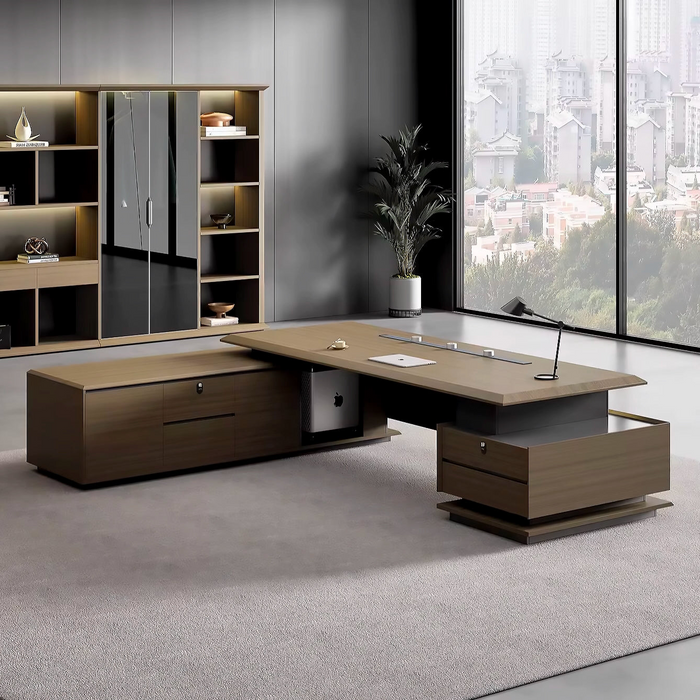 Aspen 110-126" Brown L-shaped Executive Desk | AF Legend Poseidon JY-GLA01-2