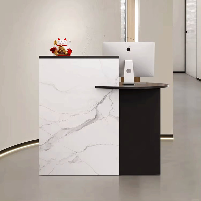 Natalia 47-56" Rectangular Receptionist Desk with Gloss Finishing | AF Example 100" White Rounded Receptionist Desk with Gloss Finishing | AF JY-RT-03