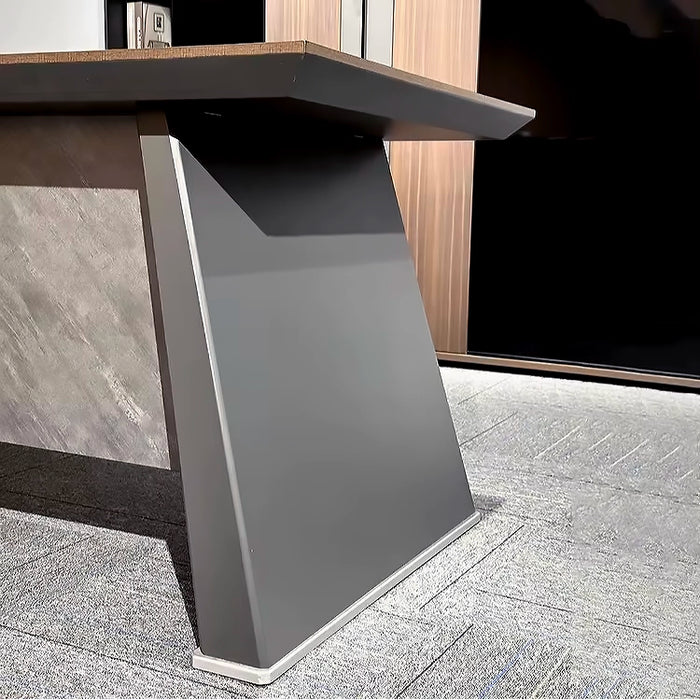 Arcadia 时尚专业黑棕色行政 L 形办公桌，带抽屉和存储空间，适合家庭和商业使用，配有回程桌、电缆管理、密码锁和宽敞的设计