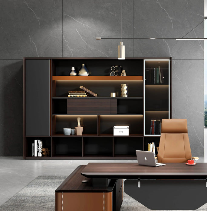 Arcadia Luxury and Royal Brown and Black Home Office Residential and Commercial Shelving Wall Unit Library Wall Set