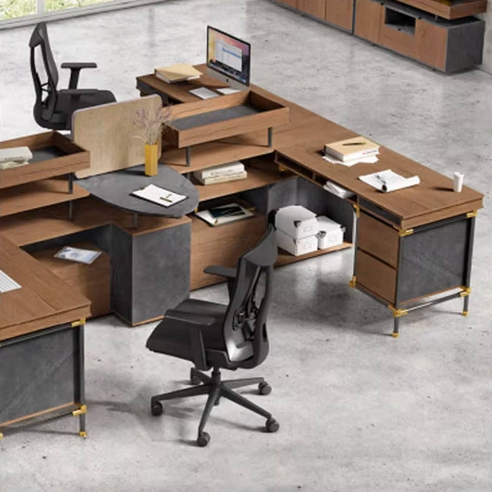 Arcadia Professional Black Jade Mahogany Commercial Staff Office Workplace Four-Seat Workstation Desks Suitable for Offices